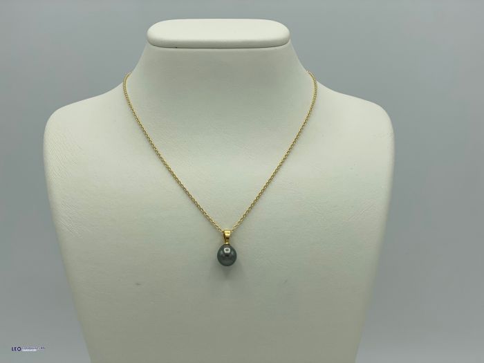 42cm 14ct yellow gold chain with tahitian pearl