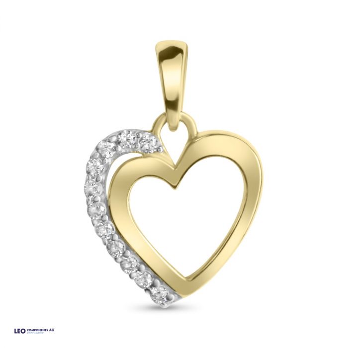 pendant heart polished bicolor 10,5x10,5mm with zirconia / gold 