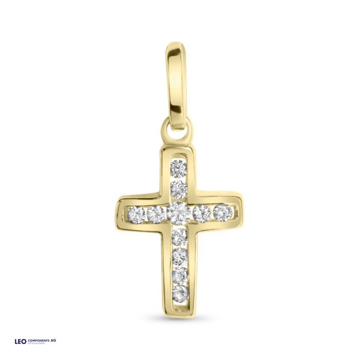 pendant cross polished 8,5x11mm with zirconia / gold 