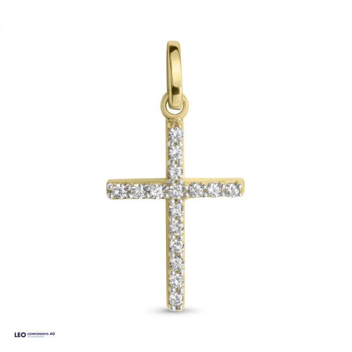 pendant cross polished bicolor 12x17mm with zirconia / gold 