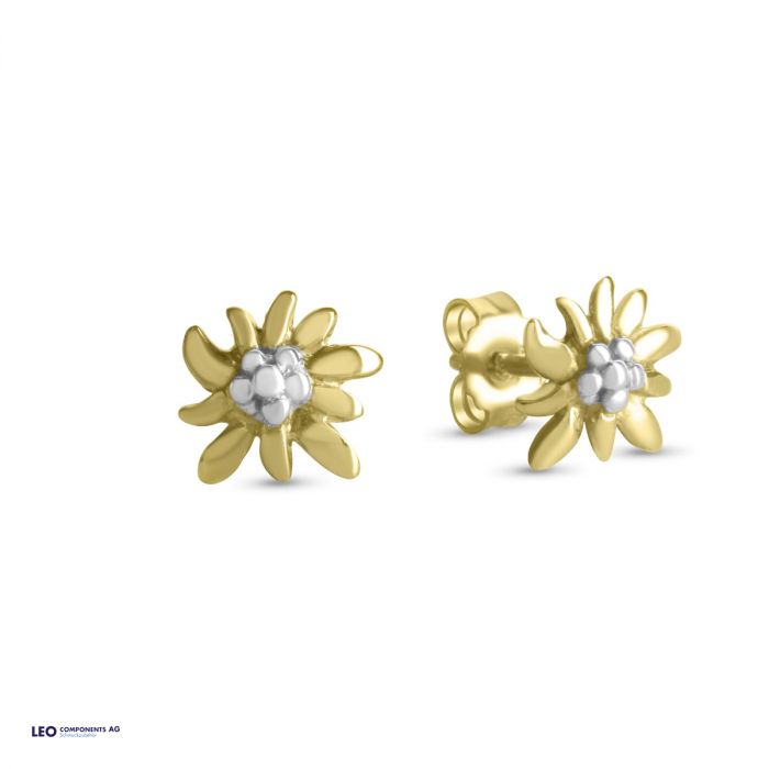 boucle d'oreille edelweiss poli bicolore 8mm / l'or