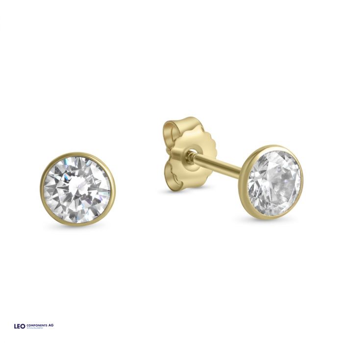 ear stud polished 5,5mm with zirconia / gold 
