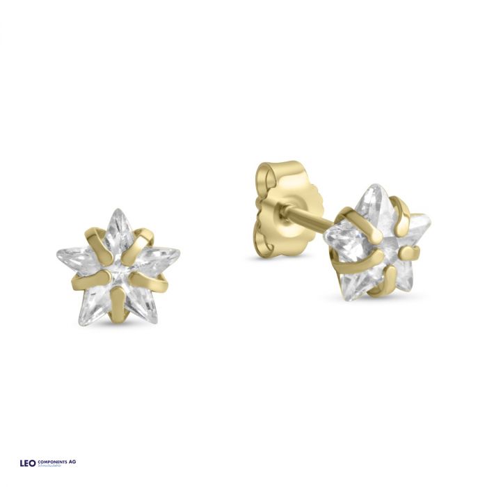 ear stud star polished 6mm with zirconia / gold 