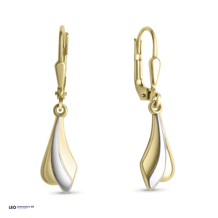 earring polished bicolor 6,5x16mm (earring: 8x15mm) / gold 