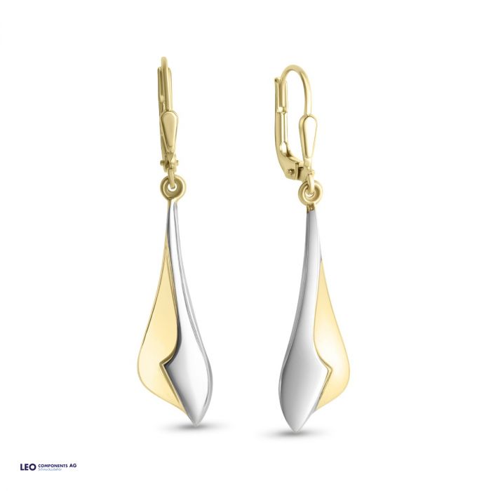 earring polished bicolor 8x28mm (earring: 8x15mm) / gold 
