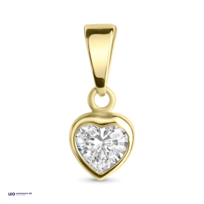pendant heart polished 6x9,3mm with zirconia / gold 