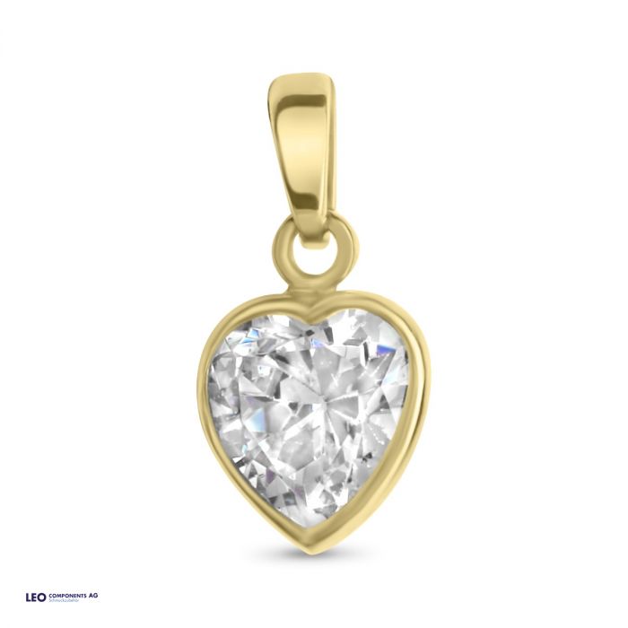 pendant heart polished 8,5x11,2mm with zirconia / gold 