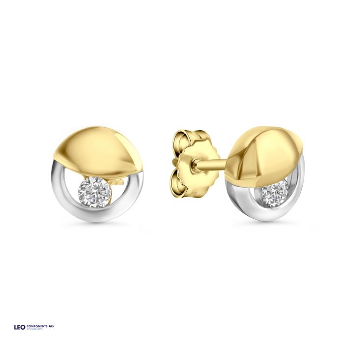 ear stud polished bicolor 7,5mm with zirconia / gold 