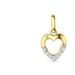 pendant heart polished bicolor 9,6x9,8mm with zirconia / gold 
