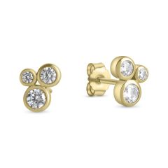 ear stud polished 6x8mm with zirconia / gold 