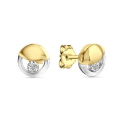 ear stud polished bicolor 7,5mm with zirconia / gold 