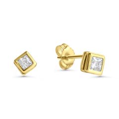 ear stud polished 6,2x6,2mm with zirconia / gold 